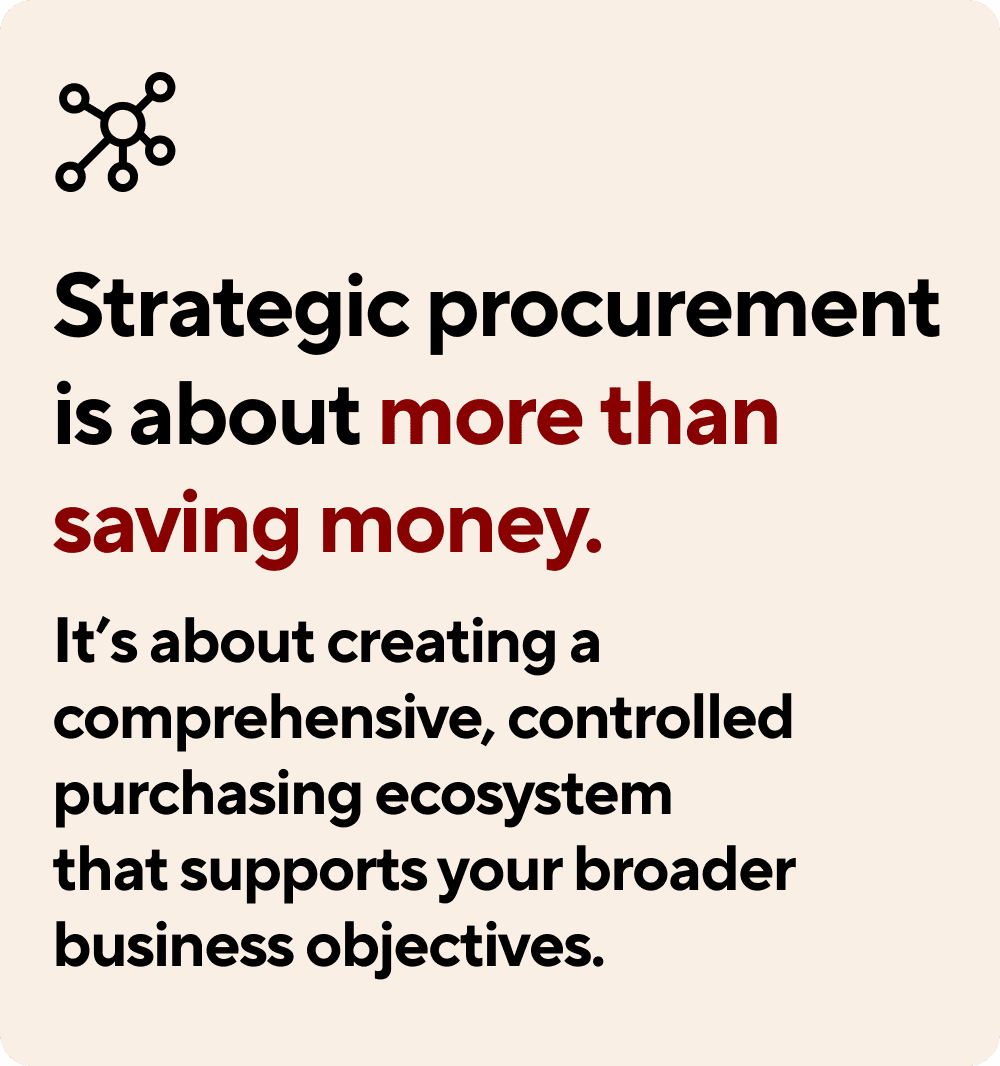 Strategic procurement is about more than saving money. It's about creating a comprehensive, controlled purchasing ecosystem that supports your broader business objectives.
